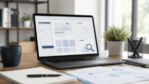 Pantalla de WordPress con bloques de contenido estructurado, búsqueda con inteligencia artificial y elementos de organización web para una pyme.