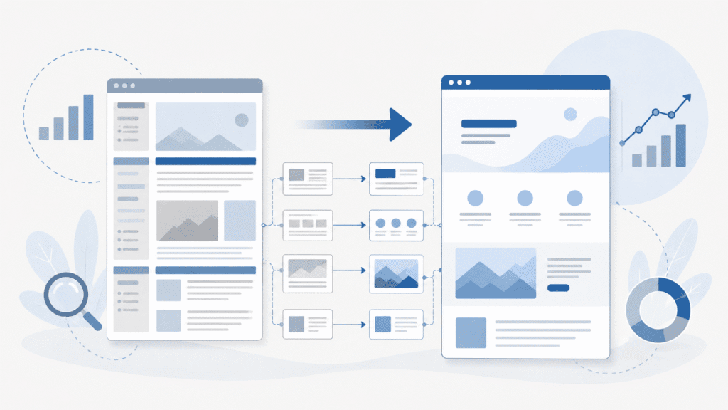 Ilustración de un rediseño web manteniendo la estructura y el rendimiento SEO