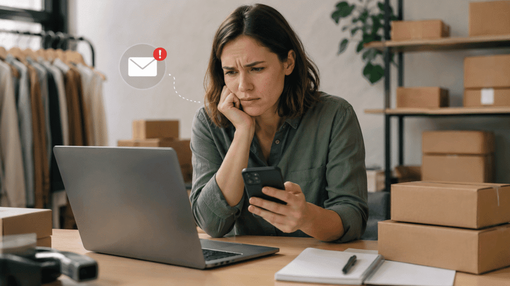 Propietaria de una tienda online preocupada porque no recibe los correos de pedidos