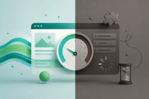 Ilustración de una web rápida en el frontend y un panel de administración lento